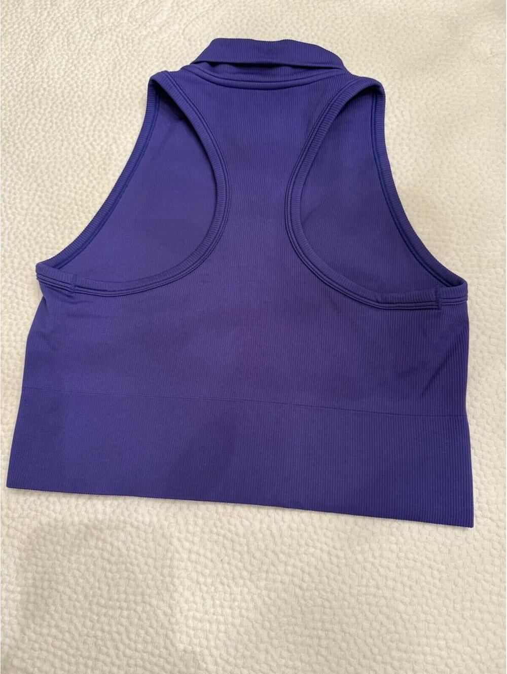 Athleta Cropped Ribbed Collared Shirt Deep Purple Size L - Picture 3 of 6